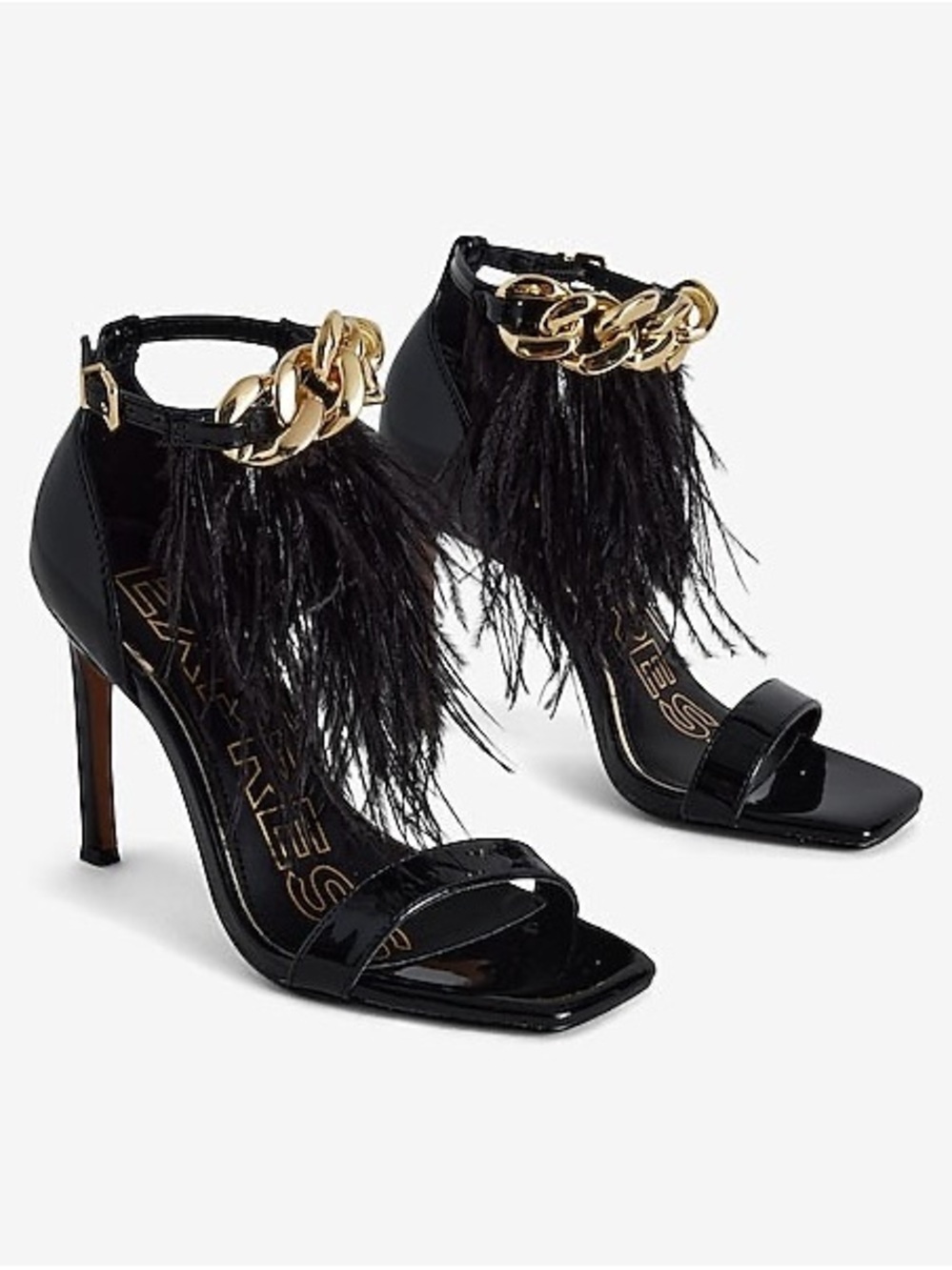 Express Black Feather & Chain Ankle-Strap Heels size 8